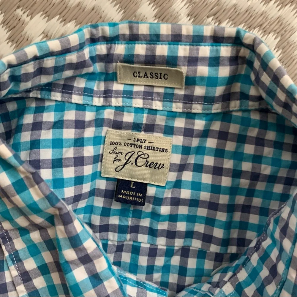 J. Crew Plaid Gingham Striped Blue Long Sleeve Button Down Shirt Men's Large